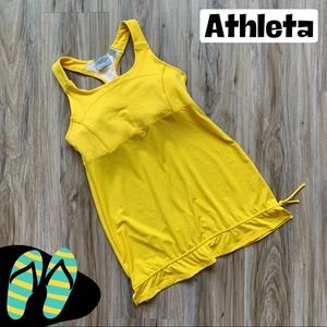 ATHLETA Size Small Yellow Racerback Tank Top Built-In Bra Loose Fit Tummy